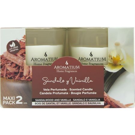 Aromatium Home Fragances Sándalo Y Vainilla Vela Perfumada Maxi Pack Vela perfumada de cera vegetal con dulce aroma hasta 26 horas 2x100 gr