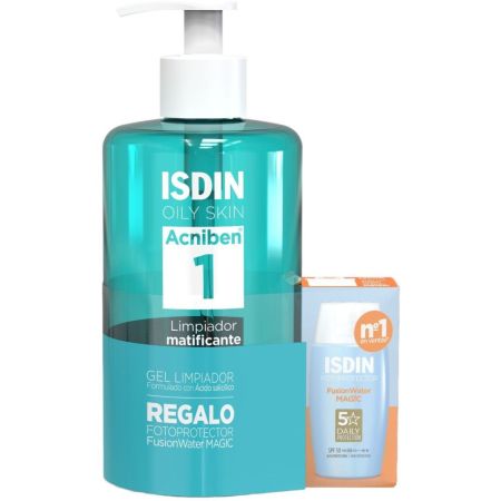 Isdin Acniben 1 Limpiador Matificante+ Regalo Fotoprotector Gel limpiador purificante calmante reduce poros y regula exceso de sebo 400 ml