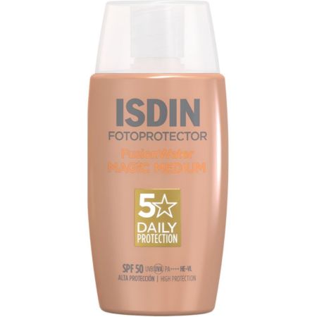 Isdin Fotoprotector Fusionwater Magic Color Spf 50 Protector solar facial con color de rápida absorción ofrece cobertura natural que unifica el tono para efecto buena cara