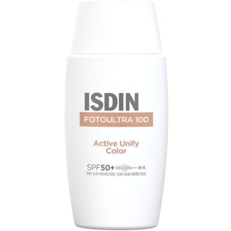 Isdin Fotoultra 100 Active Unify Color Spf 50+ Protector solar facial con color de textura fluida y rápida absorción corrige manchas solares 50 ml