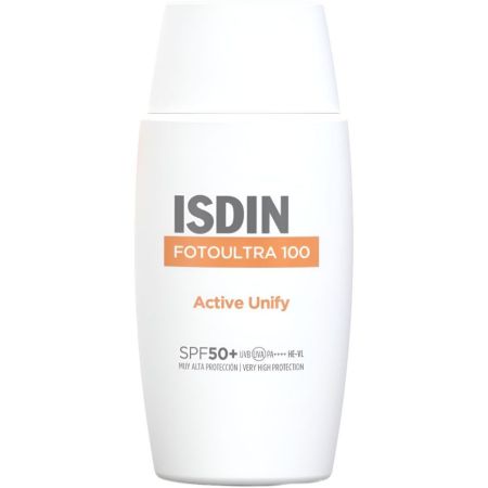 Isdin Fotoultra 100 Active Unify Spf 50+ Protector solar facial de textura fluida y rápida absorción corrige manchas solares 50 ml