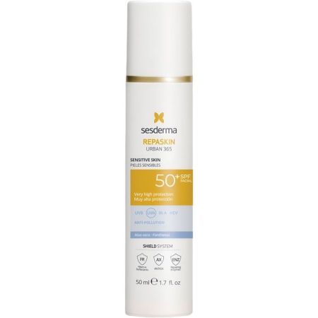 Sesderma Repaskin Urban 365 Pieles Sensibles Spf 50+ Protector solar facial hidratante calmante y regeneradora neutraliza el daño solar ocasionado 50 ml