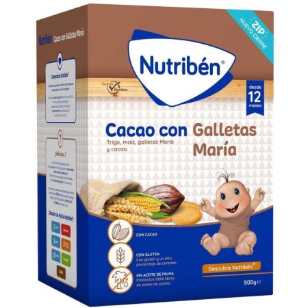 Nutriben Papilla Cacao Con Galletas María Papilla instantánea en polvo evita la sobrealimentación a partir de 12 meses 500 gr