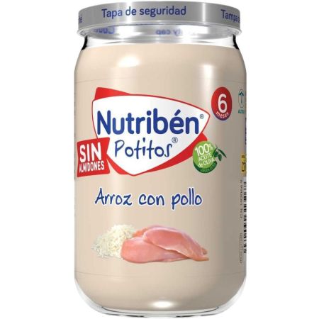 Nutriben Potitos Arroz Con Pollo Tarrito sin almidones 100% aceite de oliva sin sal ni azúcares añadidos a partir de 6 meses 235 gr