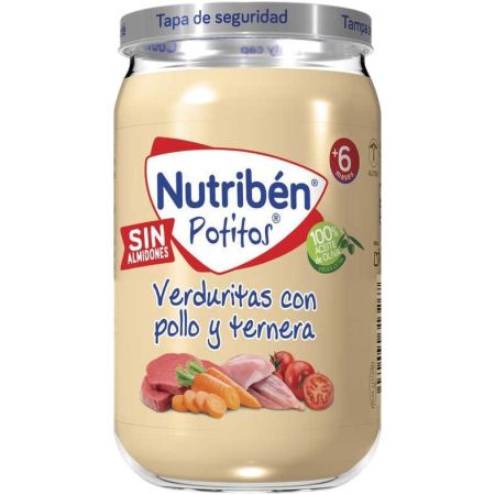 Nutriben Potitos Verduritas Con Pollo Y Ternera Tarrito sin almidones 100% aceite de oliva sin sal ni azúcares añadidos a partir de 6 meses 235 gr