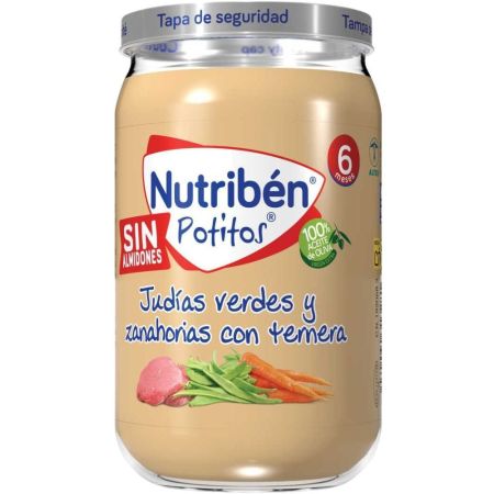 Nutriben Potitos Judías Verdes Y Zanahorias Con Ternera Tarrito sin almidones 100% aceite de oliva sin sal ni azúcares añadidos a partir de 6 meses 235 gr