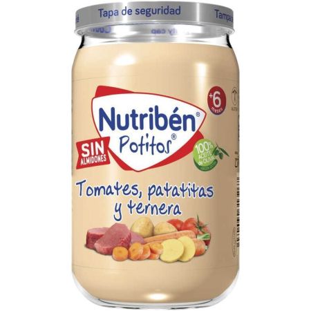 Nutriben Potitos Tomates Patatitas Y Ternera Tarrito sin almidones 100% aceite de oliva sin sal ni azúcares añadidos a partir de 6 meses 235 gr