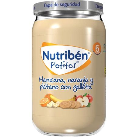 Nutriben Potitos Manzana Naranja Y Plátano Con Galleta Tarrito 100% aceite de oliva sin sal ni azúcares añadidos a partir de 6 meses 235 gr