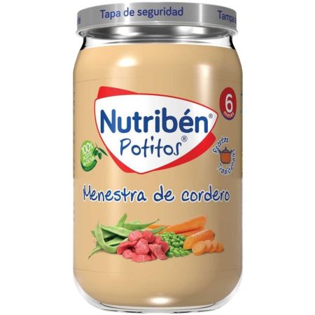 Nutriben Potitos Menestra De Cordero Tarrito sin almidones 100% aceite de oliva sin sal ni azúcares añadidos a partir de 6 meses 235 gr