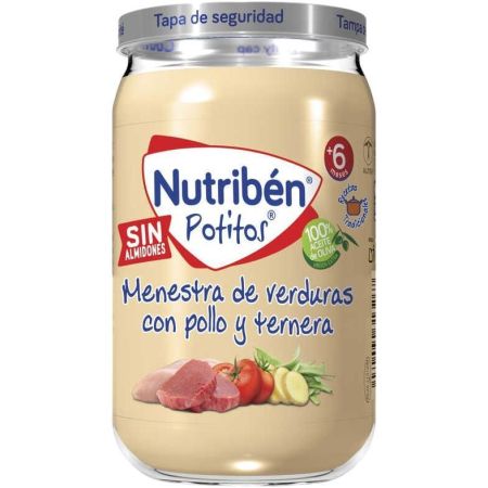 Nutriben Potitos Menestra De Verduras Con Pollo Y Ternera Tarrito sin almidones 100% aceite de oliva sin sal ni azúcares añadidos a partir de 6 meses 235 gr