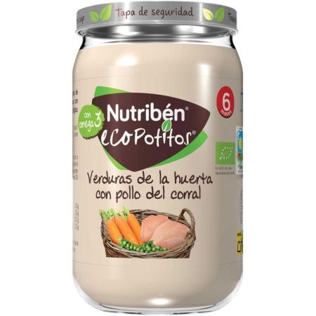 Nutriben Eco Potitos Pollo De Corral Con Verduras 6 Meses Tarrito ecológico 100% aceite de oliva sin sal ni azúcares añadidos a partir de 6 meses 235 gr