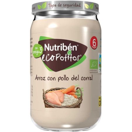 Nutriben Eco Potitos Pollo De Corral Con Arroz Tarrito ecológico 100% aceite de oliva sin sal ni azúcares añadidos a partir de 6 meses 235 gr