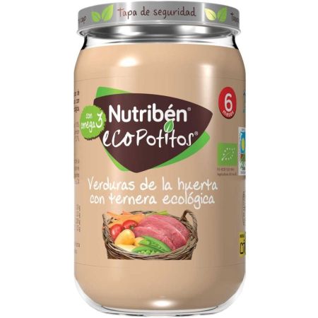 Nutriben Eco Potitos Verduras De La Huerta Con Ternera Ecológica Tarrito ecológico 100% aceite de oliva sin sal ni azúcares añadidos a partir de 6 meses 235 gr