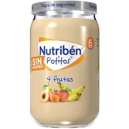 Nutriben Potitos 4 Frutas Tarrito sin almidones 100% aceite de oliva sin sal ni azúcares añadidos a partir de 6 meses 235 gr