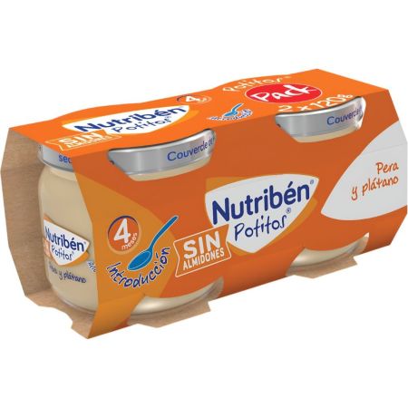 Nutriben Potitos Introducción Multifruta Pera Y Plátano Tarrito 100% de frutas 70% de puré de pera y 30% de puré de plátano a partir de 4 meses 2x120 gr