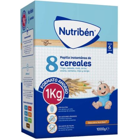 Nutriben Papilla Instantánea De 8 Cereales Formato Ahorro Papilla instantánea en polvo sin azúcares añadidos ni aceite de palma a partir de 6 meses 1000 gr