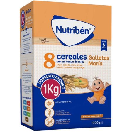 Nutriben Papilla 8 Cereales Galletas María Formato Ahorro Papilla instantánea en polvo evita la sobrealimentación a partir de 6 meses 1000 gr