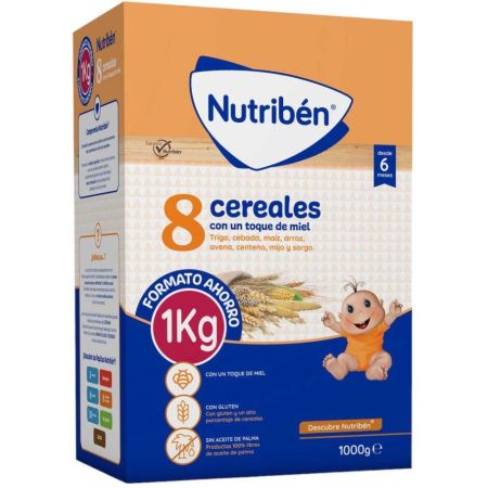 Nutriben Papilla 8 Cereales Con Un Toque De Miel Formato Ahorro Papilla instantánea en polvo evita la sobrealimentación a partir de 6 meses 1000 gr