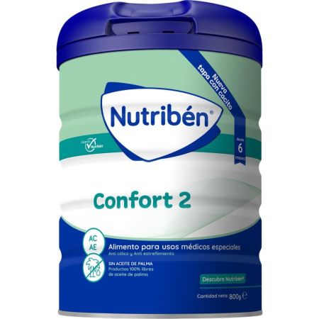 Nutriben Leche De Continuación Confort 2 Leche en polvo alivia los síntomas del cólico y estreñimiento del lactante partir de 6 meses 800 gr