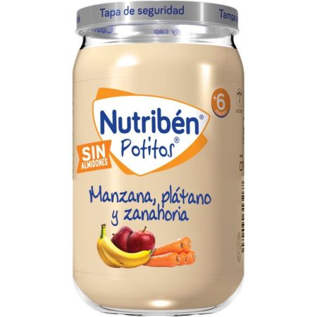 Nutriben Potitos Manzana Plátano Y Zanahoria Tarrito sin almidones sin sal ni azúcares añadidos a partir de 6 meses 235 gr