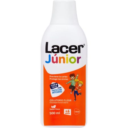 Lacer Flúor Sabor Fresa Enjuague Bucal De Uso Diario Colutorio infantil de uso diario sabor fresa 500 ml