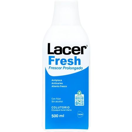 Lacer Fresh Frescor Prolongado Colutorio Enjuage bucal fórmula avanzada sin alcohol antiplaca anticaries para aliento fresco 500 ml