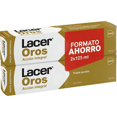 Lacer Oros Acción Integral Pasta Dentífrica Duplo Formato Ahorro Pasta de dientes de triple acción integral anticaries previene el sangrado gingival 2x125 ml