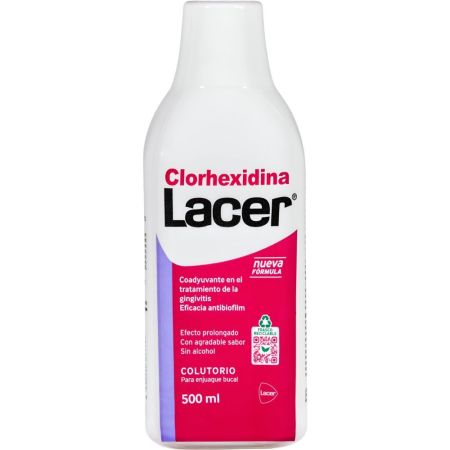 Lacer Clorhexidina Colutorio Enjuage bucal sin alcohol ayuda en el tratamiento de la gingivitis 500 ml