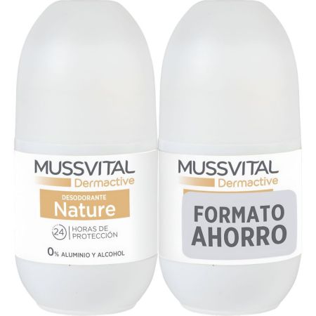 Mussvital Dermactive Nature Desodorante Roll-On Duplo Precio Especial Desodorante antitranspirante sin aluminio proporciona 24 horas de protección 2x75 ml