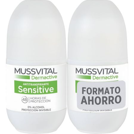 Mussvital Dermactive Sensitive Aloe Vera Desodorante Roll-On Duplo Desodorante antitranspirante minimiza reacciones cutáneas 2x75 ml