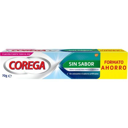 Corega Sin Sabor Crema Fijadora Formato Ahorro Crema fijadora proporciona ofrece mayor firmeza en la fijación de prótesis dentales 70 gr