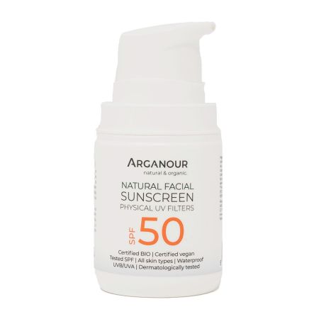 Arganour Natural Facial Sunscreen Physical Uv Filters Spf 50 Protector solar facial 100% natural hidrata y ofrece una alta protección 50 ml