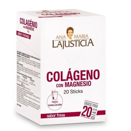 Ana Maria La Justicia Colágeno Con Magnesio Sticks Complemento Alimenticio Complemento alimenticio conserva y aumenta la masa muscular sabor fresa 20 uds