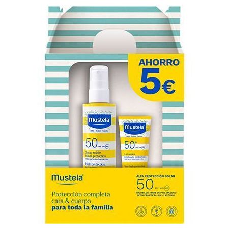 Mustela Protección Completa Cara & Cuerpo Spf 50 Formato Especial Set de protección solar resistente al agua y a la arena de textura no grasa ni pegajosa