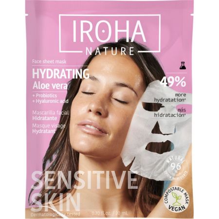 Iroha Nature Soothing & Hydrating Mascarilla Facial Mascarilla facial vegana hidratación y renovación al instante con aloe vera y ácido hialurónico