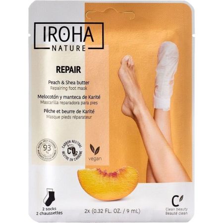 Iroha Nature Repair Mascarilla Reparadora Para Pies Mascarilla vegana repara e hidrata pies secos y agrietados con melocotón y manteca de karité