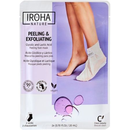 Iroha Nature Peeling & Exfoliating Mascarilla Para Pies Mascarilla exfolia callosidades y suaviza los pies ásperos con ácido glicólico y ácido láctico