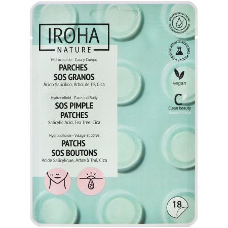 Iroha Nature Sos Granos Parches Parches antigranos ayudan a absorber el sebo de forma rápida y efectiva 18 uds