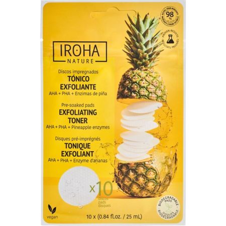 Iroha Nature Tónico Exfoliante Discos Impregnados Discos impregnados veganos tonifican exfolian y previenen el envejecimiento prematuro 10 uds