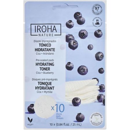 Iroha Nature Tónico Hidratante Discos Impregnados Discos impregnados veganos tonificantes hidratantes y calmantes 10 uds