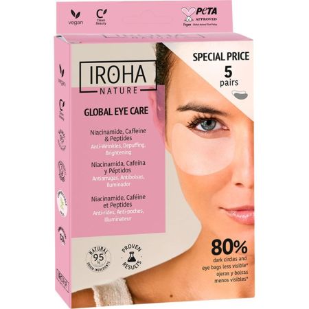 Iroha Nature Parche Global Eye Care Parches veganos para contorno de ojos combate arrugas líneas de expresión pérdida de firmeza y elasticidad