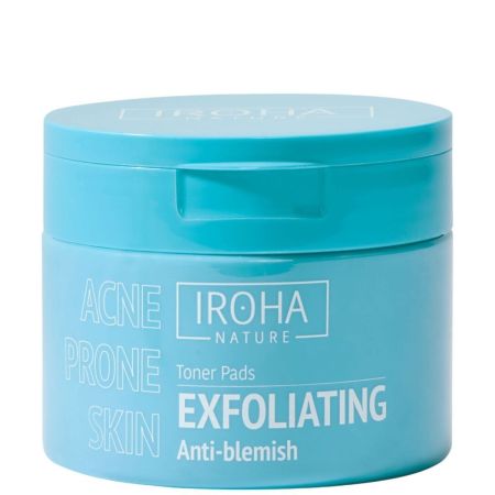 Iroha Nature Acne Prone Skin Exfoliating Anti-Blemish Toner Pads Discos tónicos biodegradables exfoliantes y antiimperfecciones mejora cicatrices granos o poros abiertos 50 uds