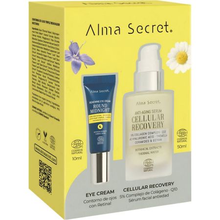 Alma Secret Cellular Recovery Serum+Round Midnight Eye Cream Estuche Tratamiento antiedad intensivo y de alta potencia para reducir la apariencia de las líneas de expresión