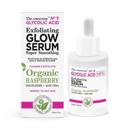 Biovène The Concious Nº9 Glycolic Acid Glow Serum Organic Raspberry Sérum antienvejecimiento exfolia refina y elimina células muertas con frambuesa 30 ml