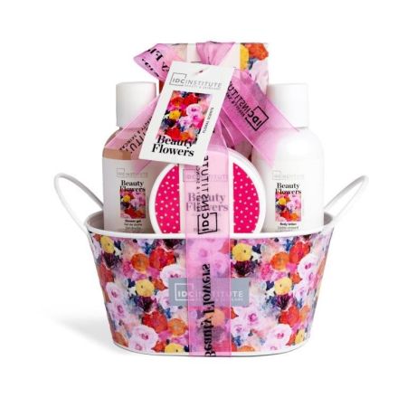 Idc Institute Beauty Flower Cesta Set de baño relajante con fragancia a fresia y gardenia mejora tu rutina de cuidado personal