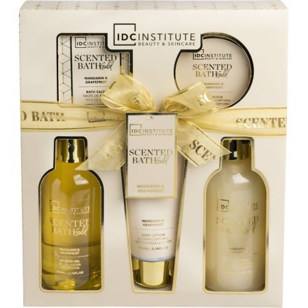 Idc Institute Scented Bath Gold Estuche Set de baño ideal para regalar reutilizable hidratante y relajante con delicioso aroma a mandarina y pomelo