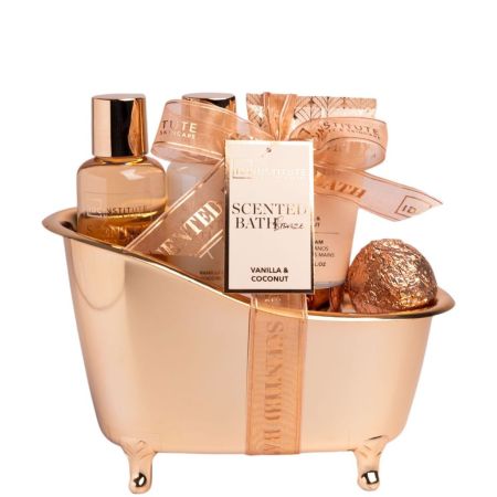 Idc Institute Scented Bath Bronze Set Set de baño ideal para regalar reutilizable hidratante y relajante con delicioso aroma a vainilla y coco