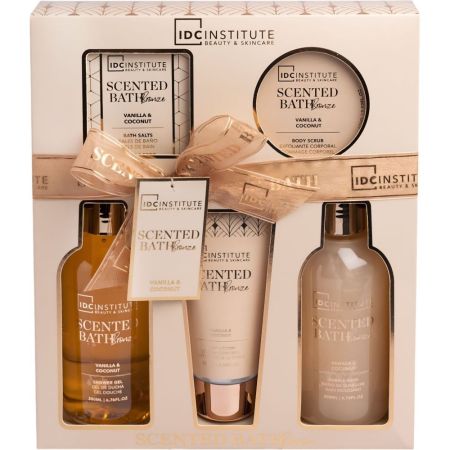 Idc Institute Scented Bath Bronze Estuche Set de baño ideal para regalar reutilizable hidratante y relajante con delicioso aroma a vainilla y coco