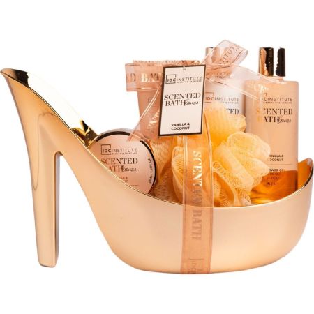 Idc Institute Scented Bath Bronze Set Tacón Set de baño ideal para regalar reutilizable hidratante y relajante con delicioso aroma a vainilla y coco