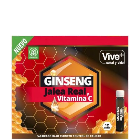 Vive+ Ginseng Jalea Real Y Vitamina C Complemento Alimenticio Complemento alimenticio aumenta la resistencia en situaciones de estrés 12 uds